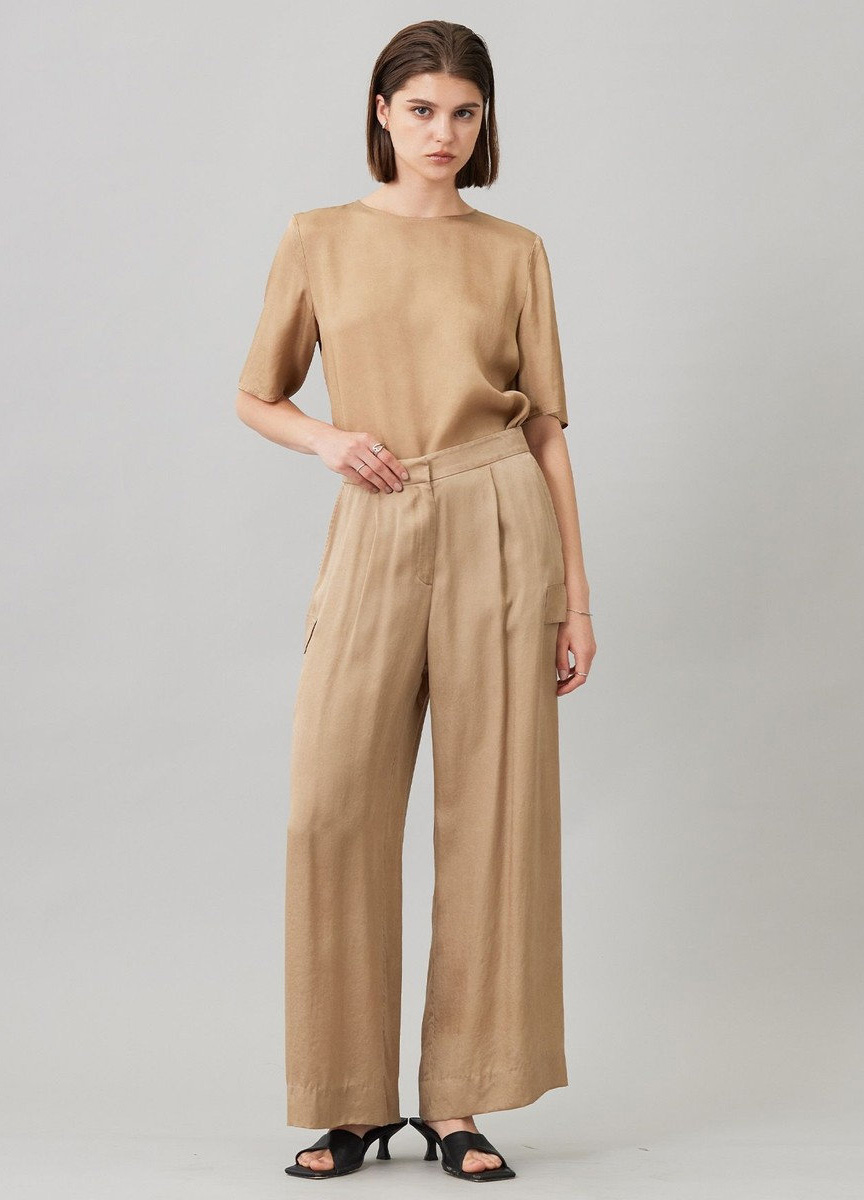 光澤輕盈工裝風長寬褲